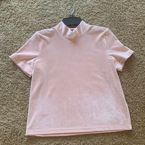 Pink Madewell Velour Mock Neck Short sleeve